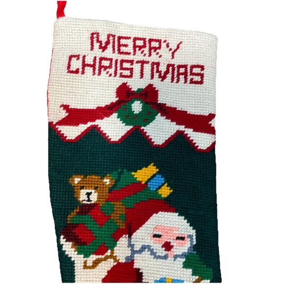 Vintage Santa Claus Christmas Stocking Needlepoint "Merry Christmas" - Picture 2 of 5